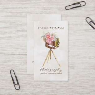 Carte De Visite Appareil Photo Vintage & Roses Aquarelle Photograp