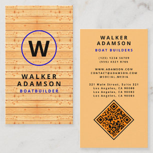 Carte De Visite Apparence Moderne de Bois Veiné - Code QR Monogram