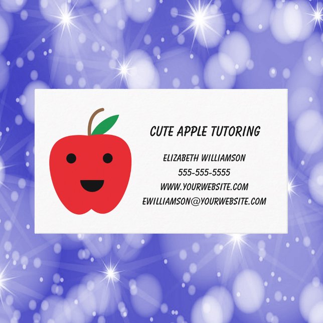 Carte De Visite Apple Teacher Tutor mignon rouge Personnaliser (An education theme business card that has a cute red apple and text you can personalize!)