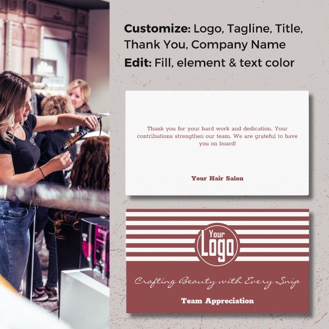 Carte De Visite Appréciation de l'équipe Élégance : Merci de salon (Team Appreciation Elegance: Hair Salon Thank You Business Card)