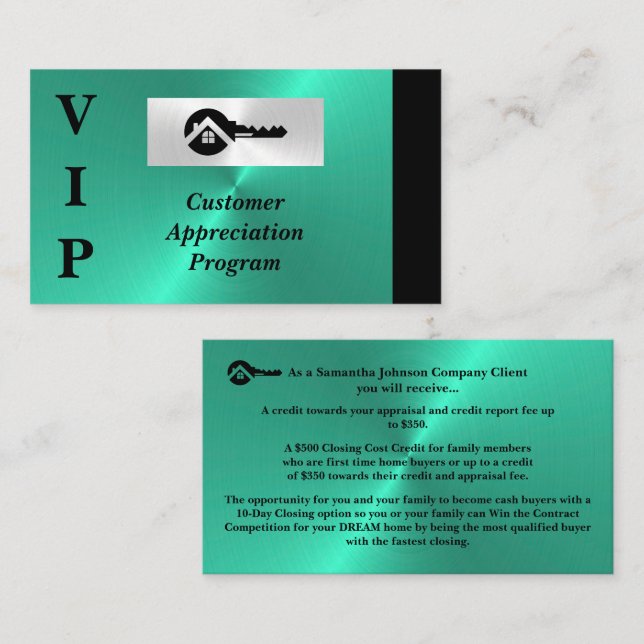 Carte De Visite Appréciation des clients VIP Noir & Turquoise  (Devant / Derrière)