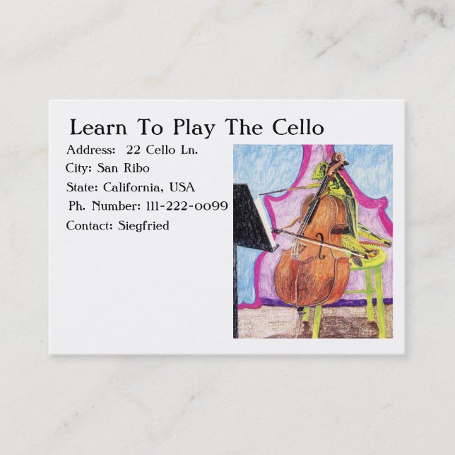 Carte De Visite Apprendre À Jouer Au Cello (Devant)