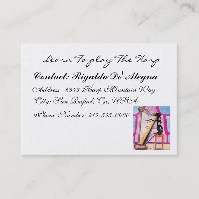 Carte De Visite Apprendre À Jouer La Harpe (Devant)