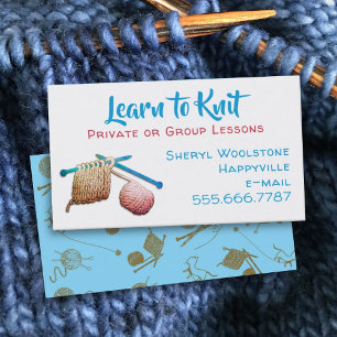 Carte De Visite Apprendre à Knit Needles Yarn Tricots leçons