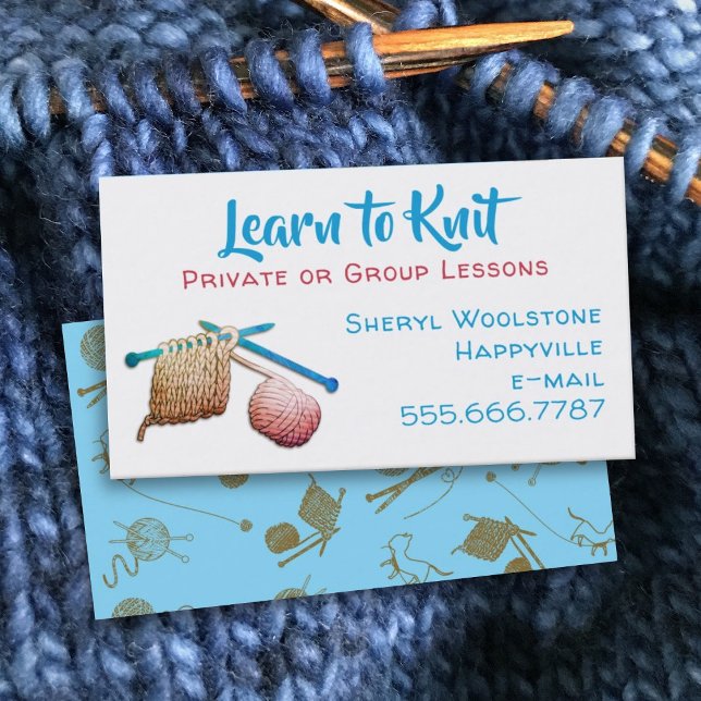 Carte De Visite Apprendre à Knit Needles Yarn Tricots leçons (Créateur téléchargé)