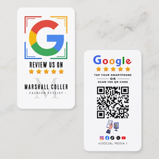 Carte De Visite Appuyez pour examiner le code QR de l'avis Google  (Devant / Derrière)