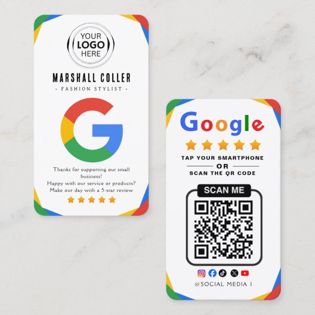 Carte De Visite Appuyez pour examiner le code QR de l'avis Google  (Devant / Derrière)