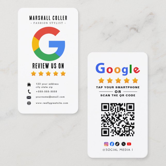 Carte De Visite Appuyez pour examiner le code QR de l'avis Google  (Devant / Derrière)