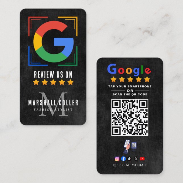 Carte De Visite Appuyez pour examiner le code QR de l'avis Google  (Devant / Derrière)