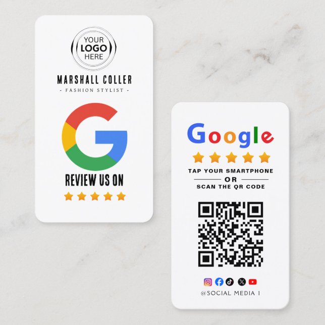 Carte De Visite Appuyez pour examiner le code QR de l'avis Google  (Devant / Derrière)