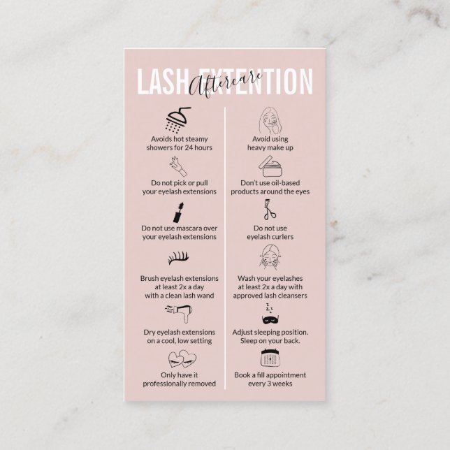 Carte De Visite Après-vente des extensions de cils Rose Bébé (Dos)