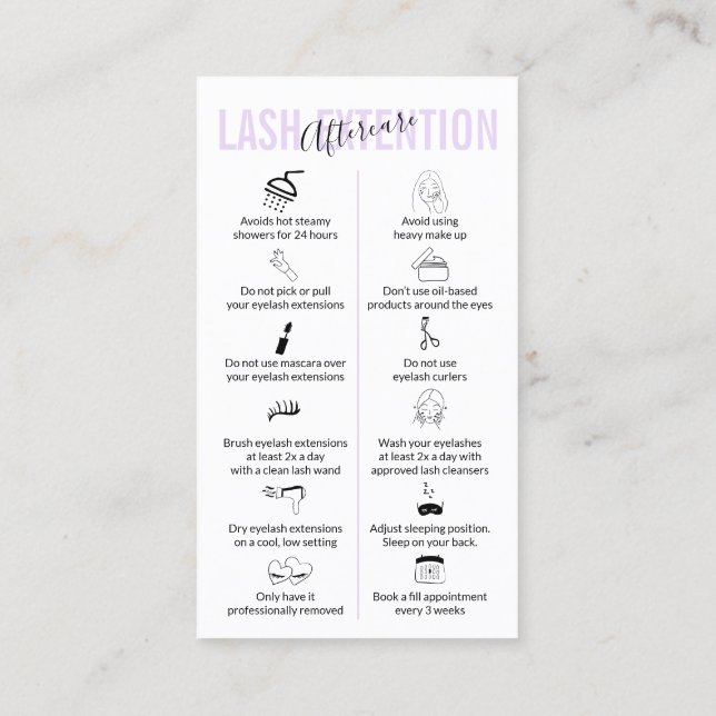 Carte De Visite Après-vente des extensions de cils violet doux lil (Dos)