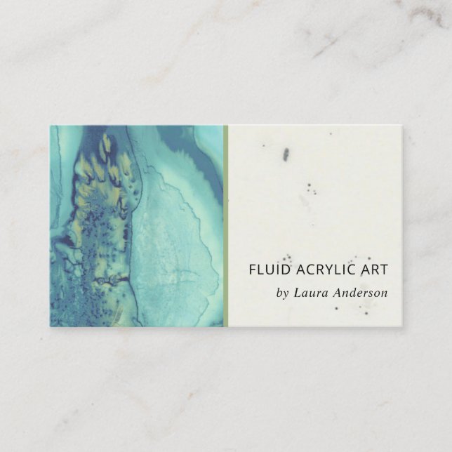 CARTE DE VISITE AQUA BLEU TURQUOISE FLUID ACRYLIQUE ARTISTE ARTIST (Devant)