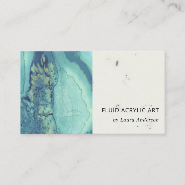 CARTE DE VISITE AQUA BLEU TURQUOISE FLUID ACRYLIQUE ARTISTE ARTIST (Devant)
