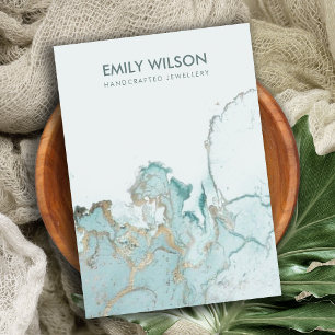 CARTE DE VISITE AQUA BLUE GOLD AGATE MARBRE BLANC TISSEUR