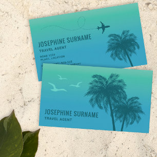 Carte De Visite Aqua Blue Gradient Palm Tree Tropical Travel Agent