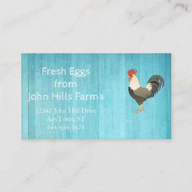 Carte De Visite Aqua Blue Watercolor Rooster Silhouette Chevron (Devant)
