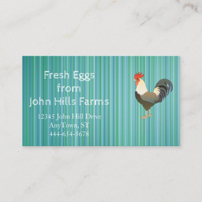 Carte De Visite Aqua Blue Watercolor Rooster Silhouette Chevron (Devant)
