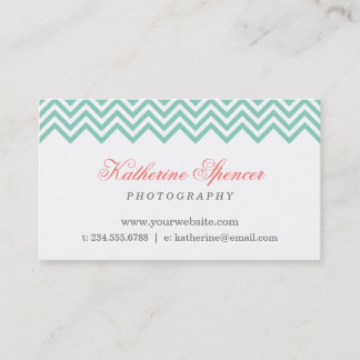 Carte De Visite Aqua et Coral Moderne Chevron et Pois