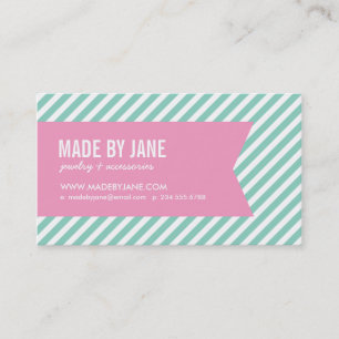 Carte De Visite Aqua et Pink Modern Stripes et Ribbon