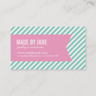 Carte De Visite Aqua et Pink Modern Stripes et Ribbon