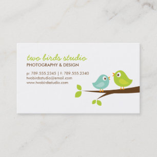 Carte De Visite Aqua & Green Cute Birds sur une branche