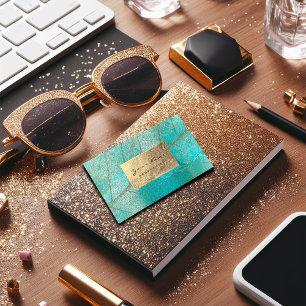 Carte De Visite Aqua Ocean Blue Gold Foil Botanique Cement Grungy