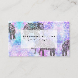 Carte De Visite Aqua rose Black Elephant Bright Tribal            