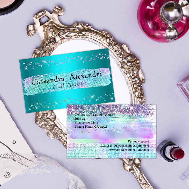 Carte de visite Aqua Sparkles & Parties scintillan (Créateur téléchargé)