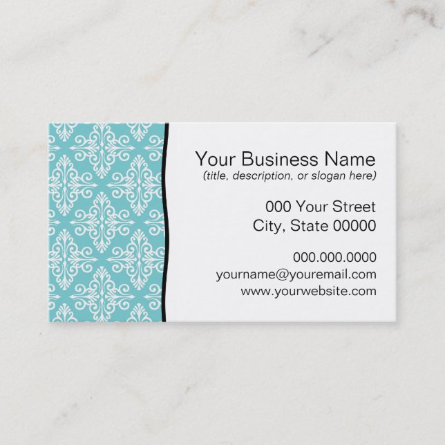 Carte De Visite Aqua Turquoise et White Damask (Devant)