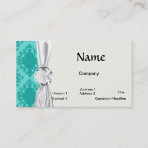 Carte De Visite aquamarine bleu aqua diamant damas