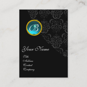 Carte De Visite AQUAMARINE BLEU DAMAS MONOGRAMME ,turquoise