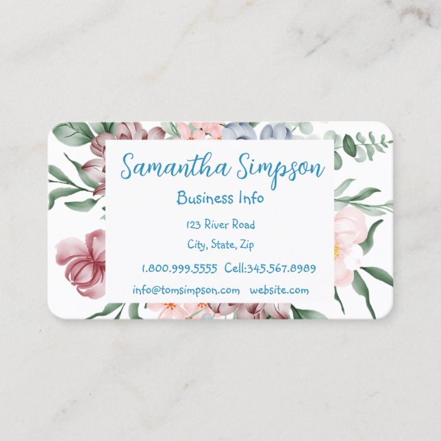 Carte De Visite Aquarcouleur moderne professionnel élégante fleurs (Devant)
