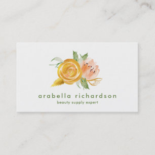 Carte De Visite Aquarelle à la mode de pêche et d'or florale