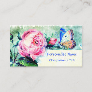 Carte De Visite Aquarelle à papillon rose floral