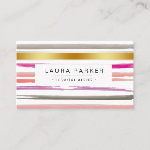 Carte De Visite Aquarelle à rayures minimalistes Motif Or rose
