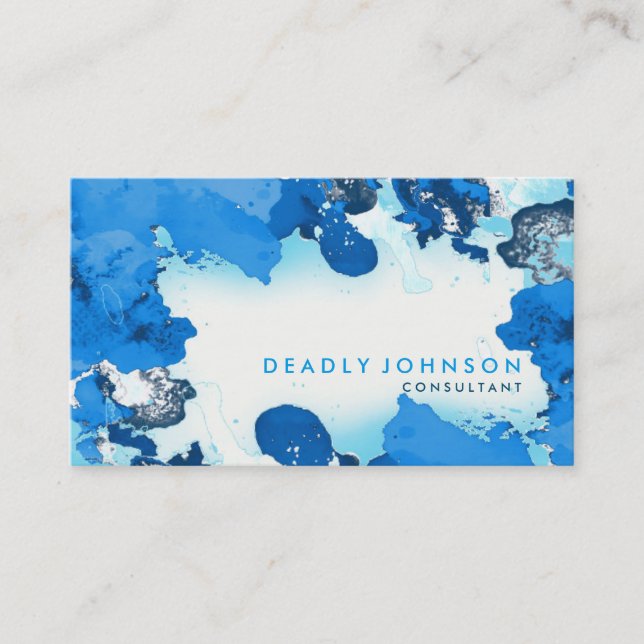 Carte De Visite Aquarelle Abstrait Elégant Cool Bleu (Devant)