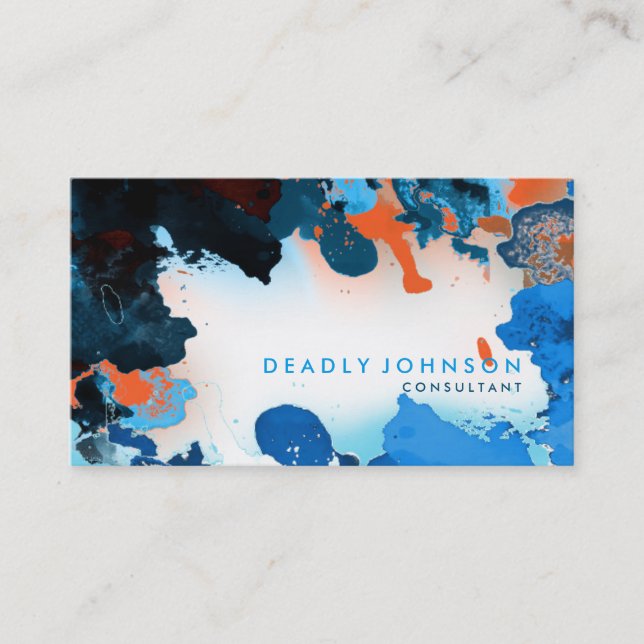 Carte De Visite Aquarelle Abstrait Elégant Cool Bleu (Devant)