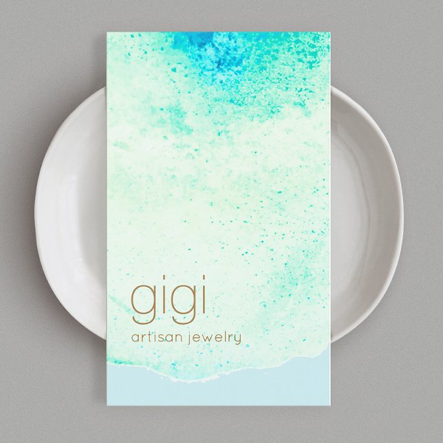 Carte De Visite Aquarelle Abstraite artistique Aqua Blue (Créateur téléchargé)