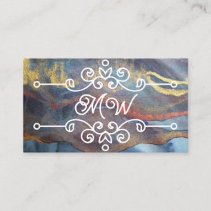 Carte De Visite Aquarelle Abstraite Classy Retro Flourish Monogram