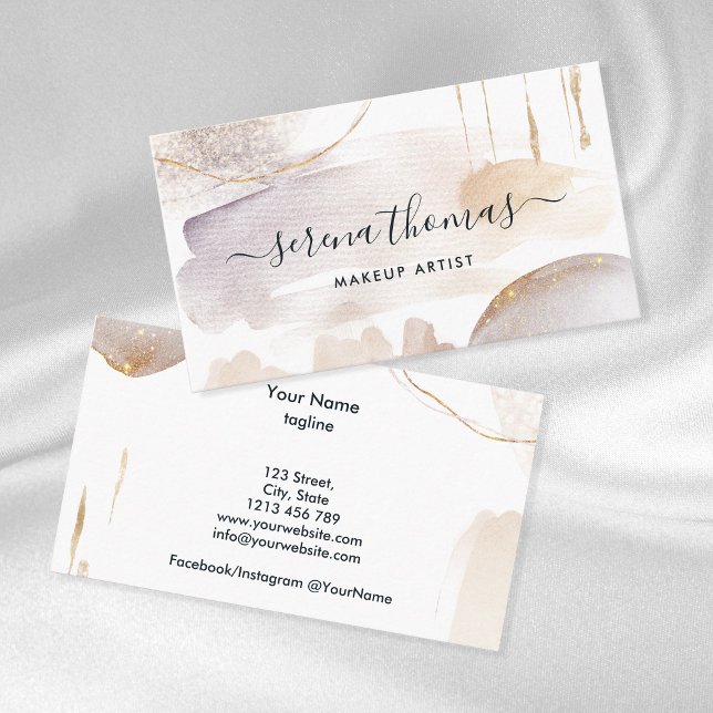Carte De Visite Aquarelle Abstraite de signature moderne Blush Gol (Créateur téléchargé)