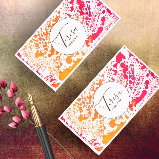 Carte De Visite Aquarelle Abstraite en gras rouge/orange ID565 (Créateur téléchargé)