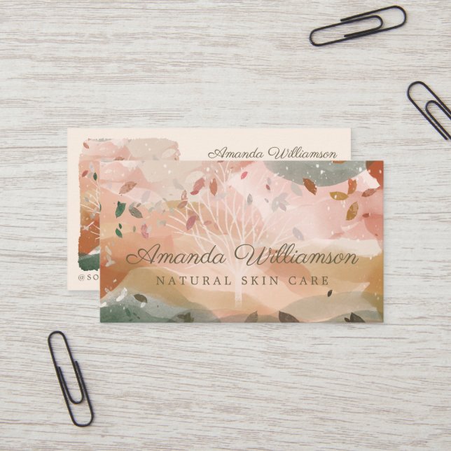 Carte De Visite Aquarelle Abstraite Hiver Autumn Tree Branch (Devant/Arrière en situation)