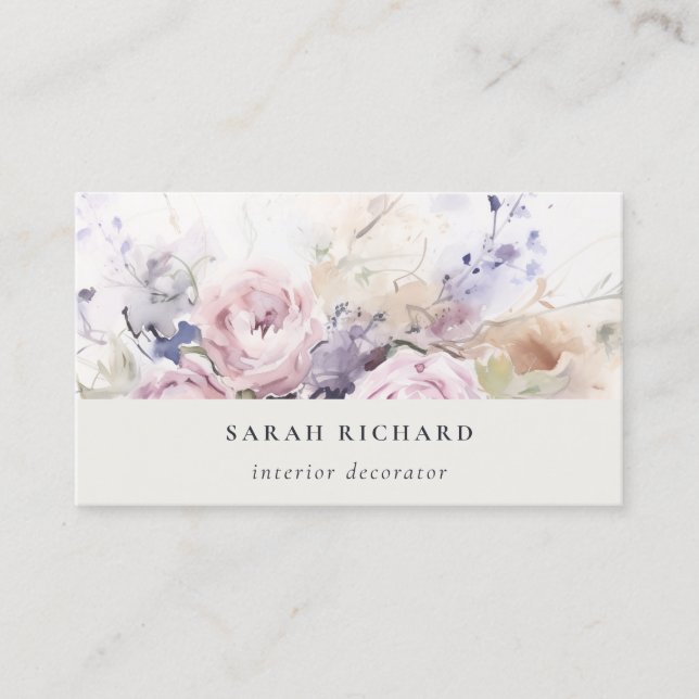 Carte De Visite Aquarelle Abstraite Lilac Rose Floral Bunch (Devant)