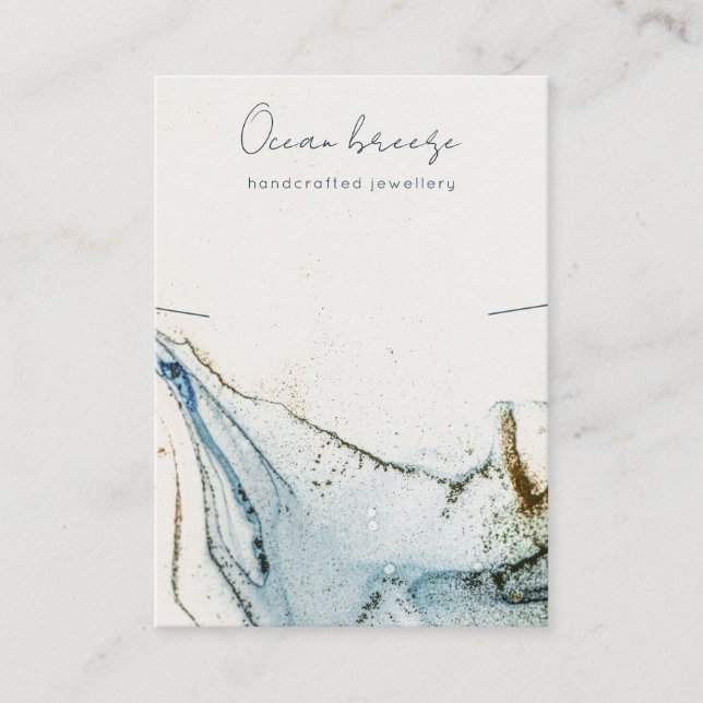 Carte De Visite Aquarelle Abstraite Marine Collier bleu or (Devant)