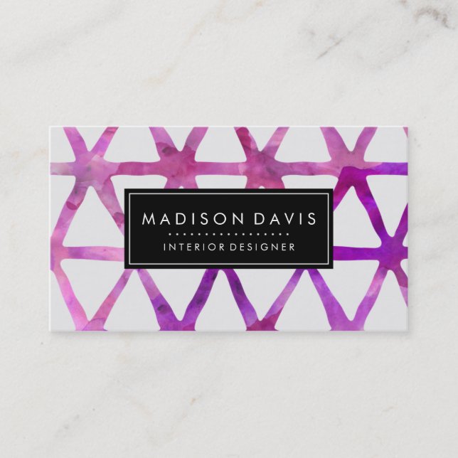 Carte De Visite Aquarelle Abstraite moderne Triangle violet (Devant)