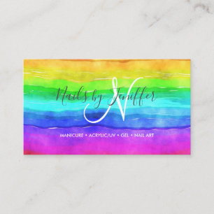 Carte De Visite Aquarelle Abstraite Peint Stripes Arc-en-ciel.