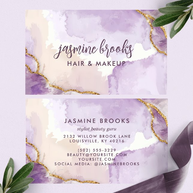 Carte De Visite Aquarelle Abstraite violette et or (Créateur téléchargé)