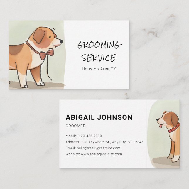 Carte De Visite Aquarelle Animaux de compagnie avec Corgi (Devant / Derrière)