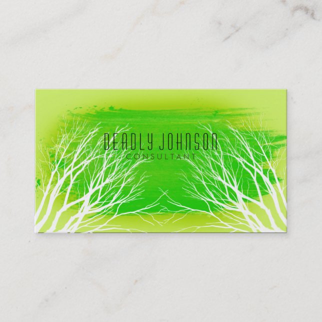Carte De Visite Aquarelle Arbre Simple Splatte Vert Nature (Devant)